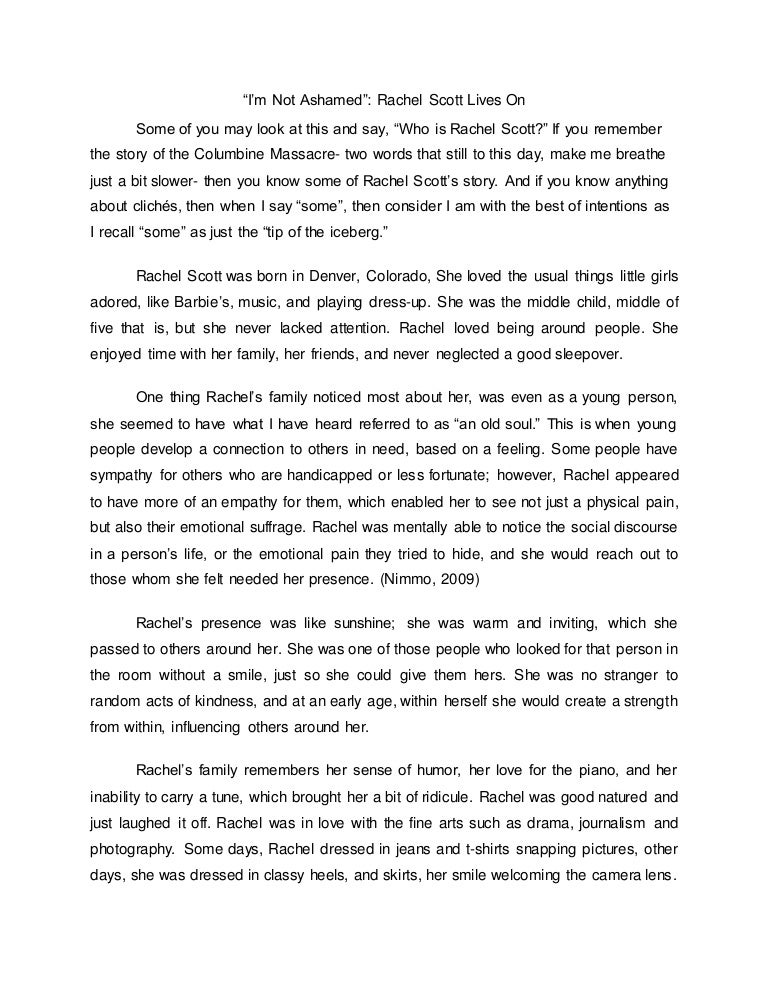 Critical Analysis Essay Example Paper The Yellow Wallpaper Essays also Examples Of Thesis Statements For Narrative Essays Im Not Ashamed Rachel Scott Lives On Essay For High School Students