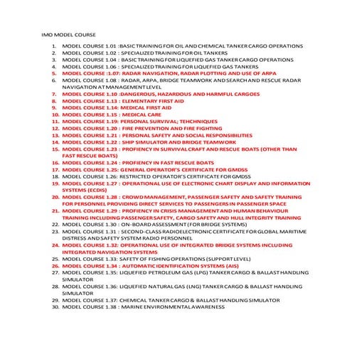 Imo model course