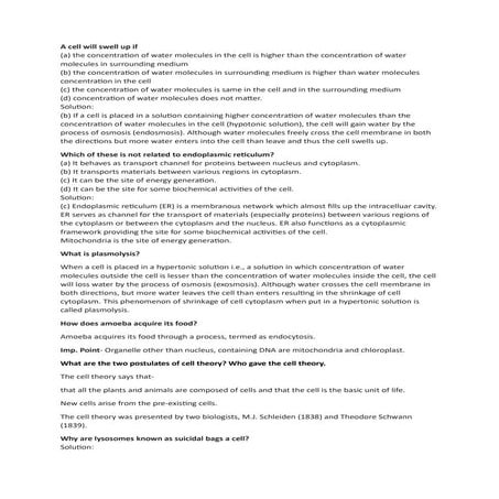 Important questions of biology class 9th | DOCX