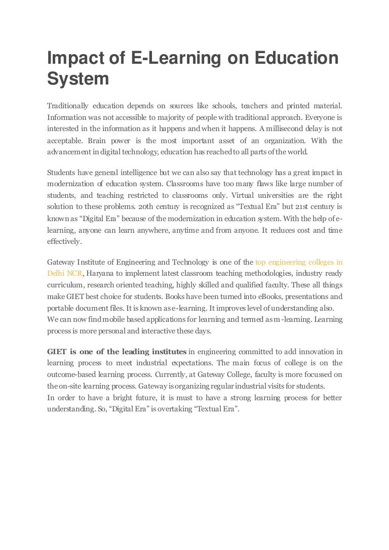Impact of e learning on education system