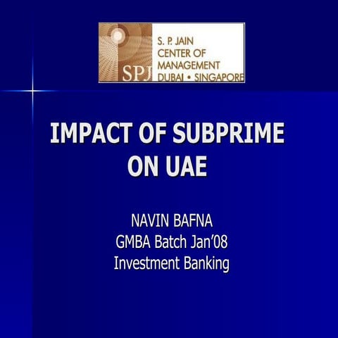 Impact Of Subprime On Uae   Imt
