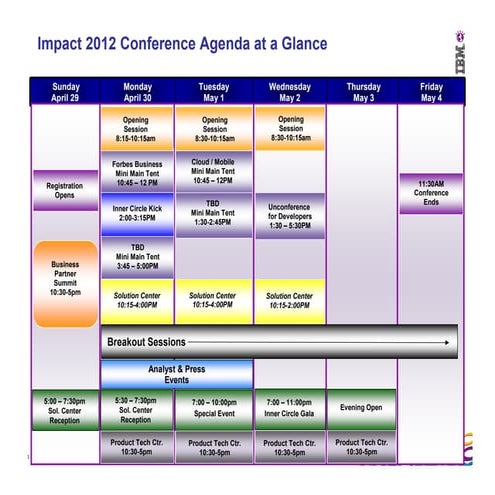 IBM Impact 2012 Conference Week at a Glance