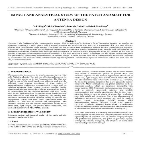 Impact and analytical study of the patch and slot for antenna design