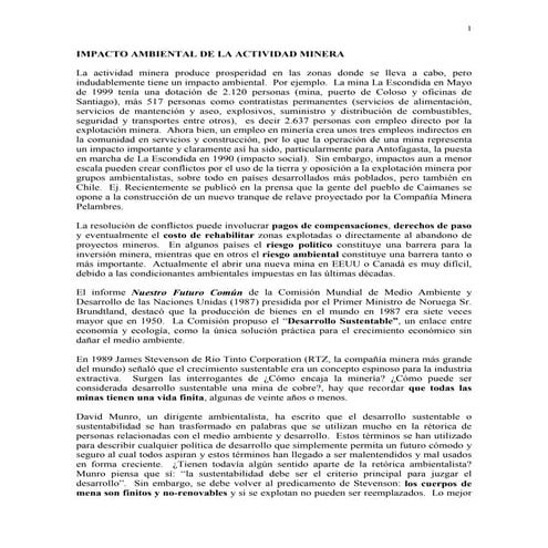 Impacto ambiental de la actividad minera | PDF