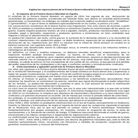 Bloque 9. Explica las repercusiones de la Primera Guerra Mundial y la Revoluc...