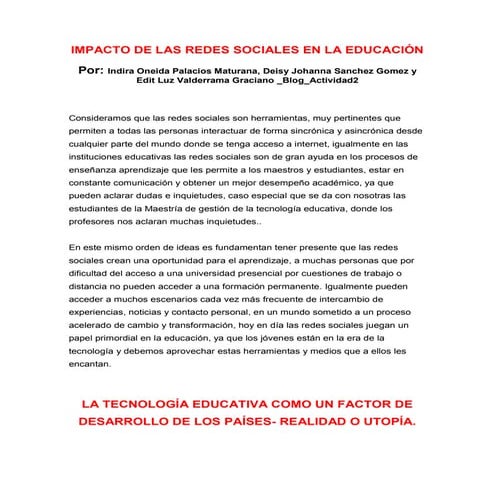 Impacto de las redes sociales en la educacion