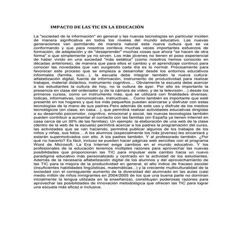 Impacto de las tic en la educación