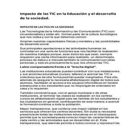 Impacto de las tic en la educacion.
