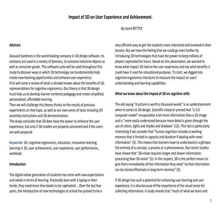 Impact of 3D on User Experience and Achievement