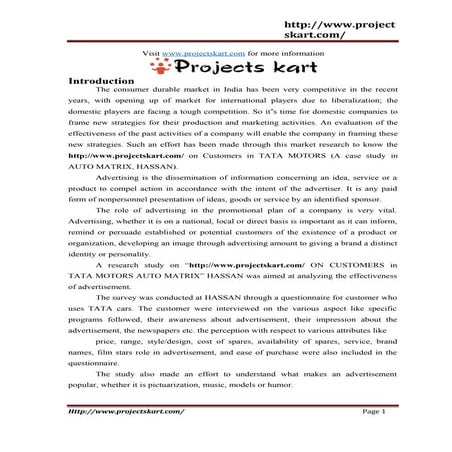 Impact of Advertising on Customers in Tata Motors