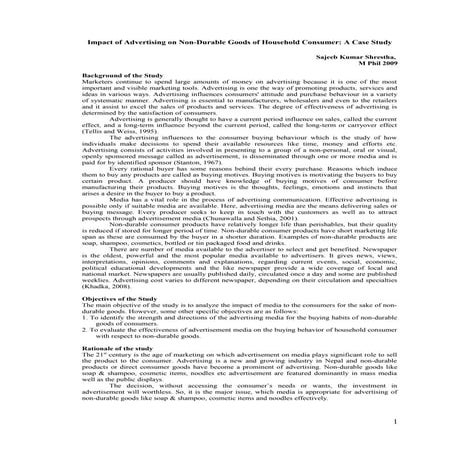 Impact of advertising on non durable goods of household consumer a case study