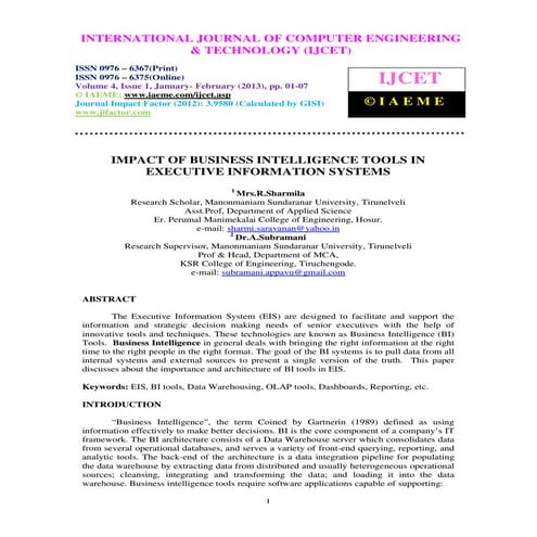 Impact of business intelligence tools in executive information systems