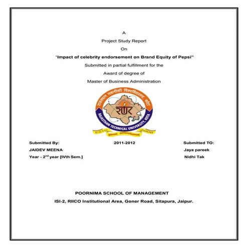 “Impact of celebrity endorsement on brand equity of pepsi”