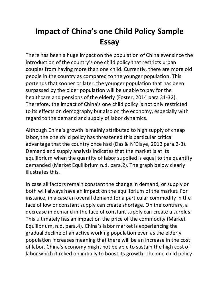 Impact of china’s one child policy sample essay