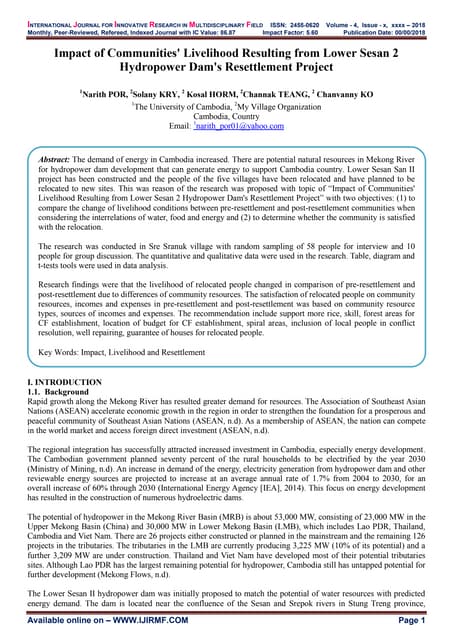 Impact of communities' livelihood resulting from ls2 dam resettlement project
