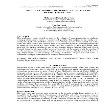 IMPACT OF COMPOSING MEDIUM ON THE QUALITY AND QUANTITY OF WRITING