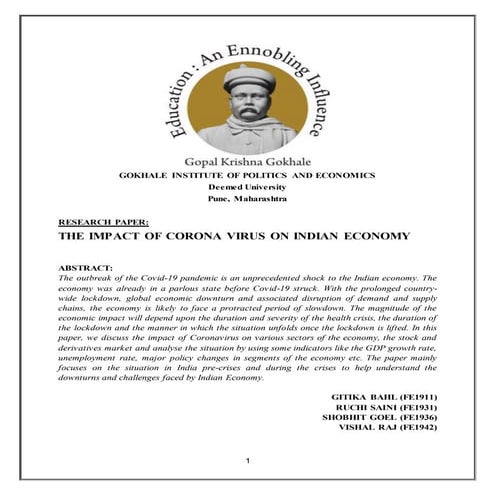 Impact of corona virus on Indian economy | DOCX