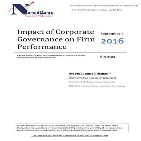 Impact of corporate governance on firm performance published | PDF