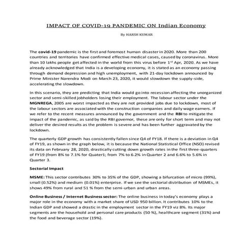 Impact of covid 19 pandemic on indian economy | DOCX