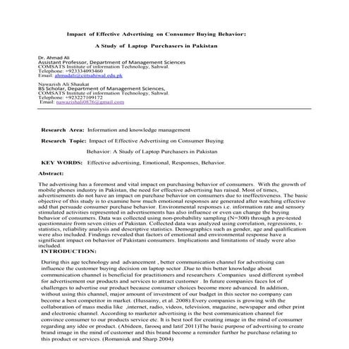 Impact of advertising on consumer buying behavior | PPTX