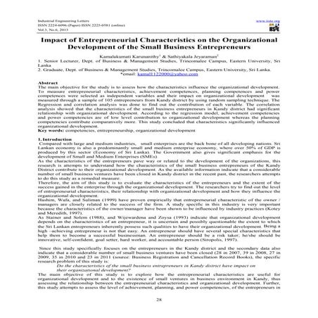Impact of entrepreneurial characteristics on the organizational development o...