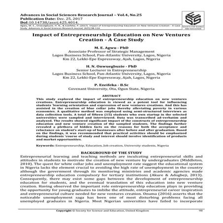 Impact of entrepreneurship education on new ventures creation   a case study