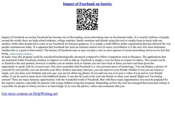 Impact Of Facebook On Society