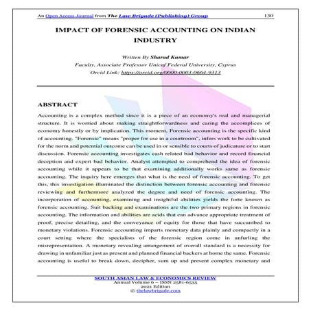 IMPACT OF FORENSIC ACCOUNTING ON INDIAN INDUSTRY