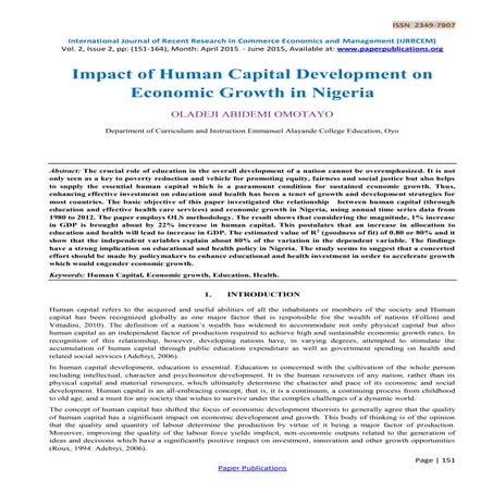 Impact of Human Capital Development on Economic Growth in Nigeria | PDF