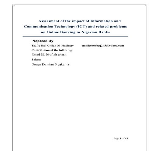 Impact of ICT and related problems on online banking in Nigerian Banks