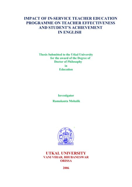 Impact of in service teacher training programme on students achievement in english