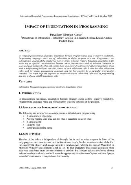 Impact of indentation in programming