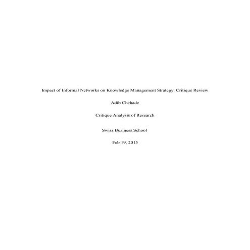 Impact of informal networks on knowledge management strategy critique re...