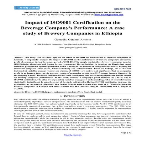Impact of ISO9001 Certification on the Beverage Company's Performance: A case...