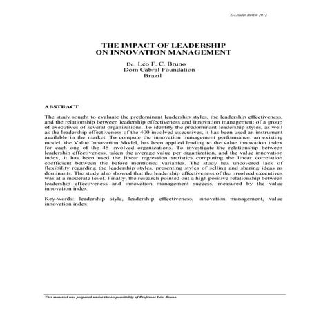 Impact of leadership on innovation management | PDF
