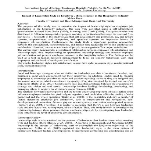 Impact of leadership style on employee job satisfaction in the ...