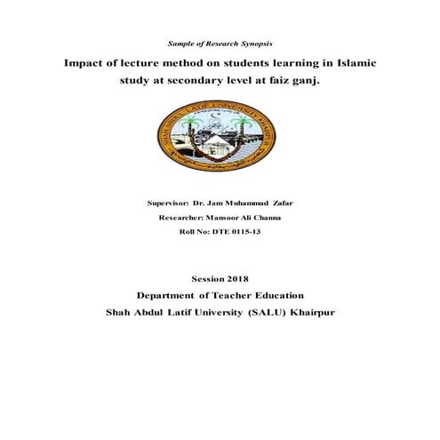 Impact of lecture method on students learning in islamic study at secondary l...