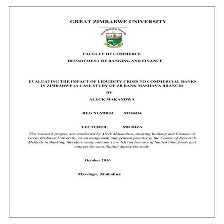 Impact of Liquidity crisis to commercial banks in Zimbabwe