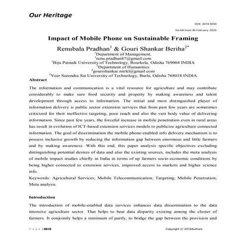 Impact of Mobile Phone on Sustainable Framing