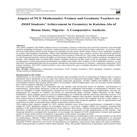 Impact of nce mathematics trainee and graduate teachers on