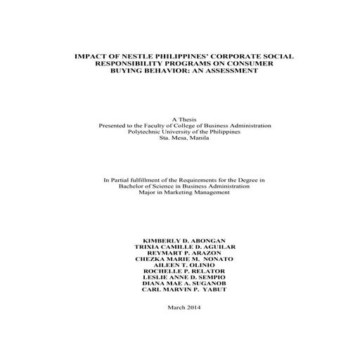 IMPACT OF NESTLE PHILIPPINE'S CORPORATE SOCIAL RESPONSIBILITY PROGRAMS ON CON...