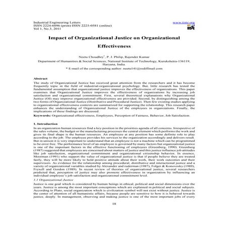 Impact of organizational justice on organizational effectiveness | PDF