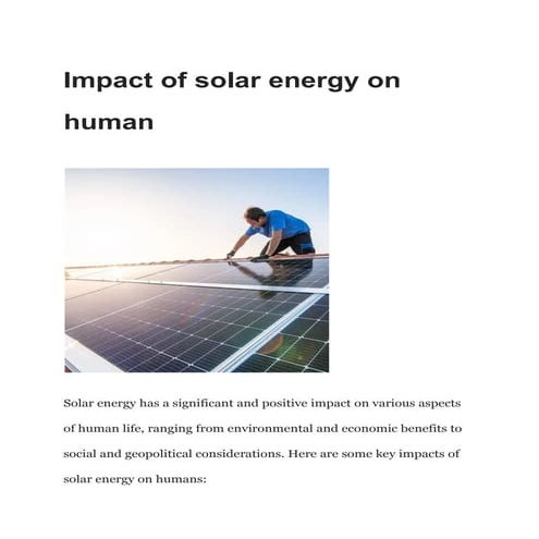 Impact of solar energy on human. environment benefitt | PDF