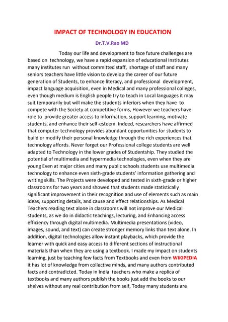 Impact of technology in education