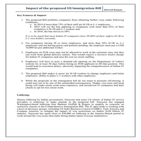 Impact of the proposed US Immigration Bill on the Indian IT Industry