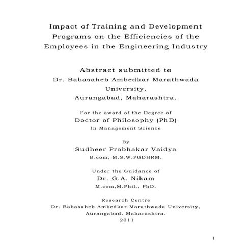 Impact of Training and Development Programs on the Efficiencies of the Employ...