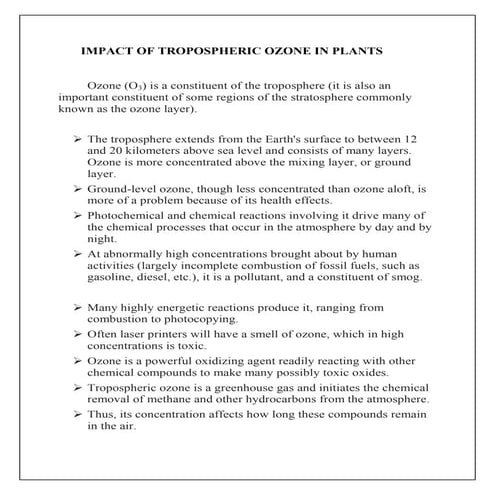 Impact of tropospheric ozone in plants