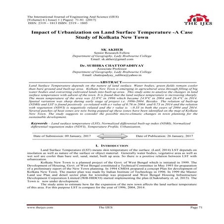 Impact Of Urbanization On Land Surface Temperature -A Case Study Of Kolkata N...