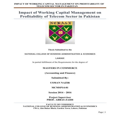 Impact of working capital on profitability of telecom sector in pakistan fina...