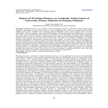 Impact of working memory on academic achievement of university science ...